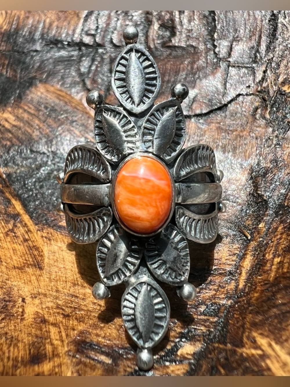 925 Sterling Silver Spiny Oyster Ring Handmade Statement Size 9